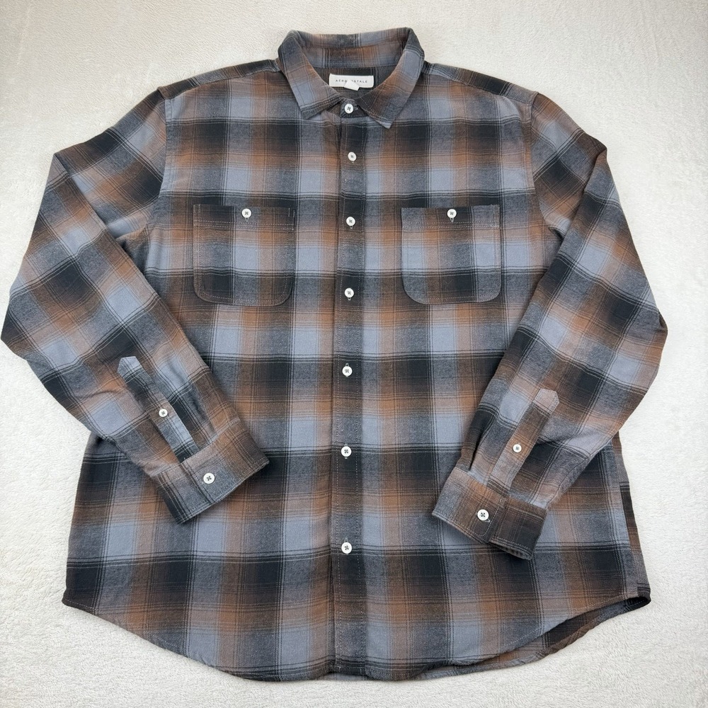 Aeropostale Men's Long‎ Sleeve Plaid Brown/Gray Flannel Size Large